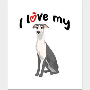 I Love My Black & White Whippet Dog Posters and Art